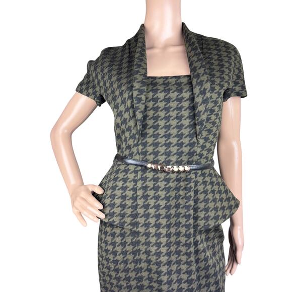 Gucci M Wool Houndstooth Peplum Sheath Dress - Picture 2 of 11
